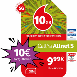 Vodafone Prepaid CallYa S | 10 GB | 10 EUR Startguthaben | ohne Vertrag | 5G-Netz | Telefon- SMS-Flat | EU-Roaming Angebot bei HelloDeals