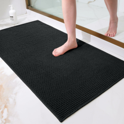 Homaxy Chenille Badezimmerteppich Weich Badematte rutschfest Waschbar Badvorleger Saugfähig Badteppich Bad Teppich Duschvorleger für Badezimmer, Dusche, Badewanne - 60x120 cm, Schwarz Angebot bei HelloDeals