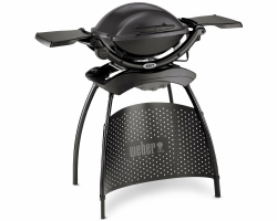 Weber Q1400 Elektrogrill mit Stand, 43 x 32cm Grillfäche, portabler BBQ Grill, 2-geteilter porzellanemaillierter Guss-Grillrost, Aluminiumguss Deckel & Gehäuse - Dark Grey (52020879) Angebot bei HelloDeals