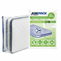 ASK Pack Matratzenschutzhüllen mit Anker-Reißverschluss - Größen von XS bis XXL, Wasserdicht, Reißfest, Ultra Starkes Material 120 mikron - Ideal für Umzug, Lagerung und Transport - 90x200 cm Angebot bei HelloDeals