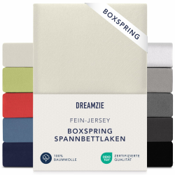 Dreamzie Premium Spannbettlaken 180x200 cm - 200x200 cm - 37cm Seitenhöhe - auch für Boxspringbett & Wasserbett - Bettlaken Boxspringbett 100% Jersey Baumwolle, 150 g/m² - Oeko-TEX - Beige Angebot bei HelloDeals