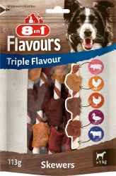 8in1 Triple Flavour Skewers Kaustangen für Hunde - Kausnacks mit extra viel Fleisch, 113g Beutel (ca. 6 Stück) Angebot bei HelloDeals