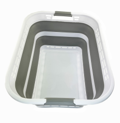 SAMMART 42L zusammenklappbarer Wäschekorb aus Kunststoff – faltbarer Pop-Up-Aufbewahrungsbehälter/Organizer – tragbare Waschwanne – platzsparender Korb/Korb (Weiß/Grau) Angebot bei HelloDeals