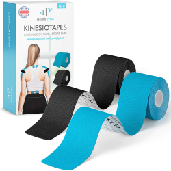 Health Press® Kinesiotapes - 2 Kinesiologie Tape Rollen Blau + Schwarz (5cm x 5m) Kinesiotape - Profi Physio Tape und Sporttape - Hautfreundliche Tapes DERMATEST: SEHR GUT Angebot bei HelloDeals