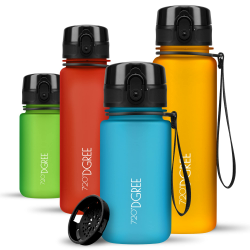 720°DGREE Trinkflasche Kinder 350ml "uberBottle" softTouch +Sieb - Auslaufsicher, BPA-Frei - Flasche für Kindergarten, Schule, Mädchen & Jungs ab 3 Jahre - Kleine Wasserflasche Leicht, Stoßfest 01 Sky Blue - Blau | Softtouch 350 ml Angebot bei HelloDeals