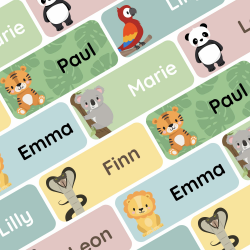 Klebekerlchen® Namensaufkleber für Kinder (60 Stück) 🦁🐒🦓 Angebot bei HelloDeals