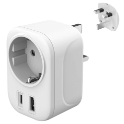 Reisestecker Adapter England Deutschland Stecker - Reiseadapter Typ G Steckdose UK Auf DE EU mit USB A & C 2.4A Steckdosenadapter Angebot bei HelloDeals
