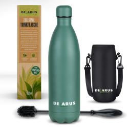 Delarus Trinkflasche Edelstahl - Auslaufsichere 1000ml Wasserflasche - Nachhaltige Isolierflasche BPA-frei - Für Kohlensäure, heiße und kalte Getränke (Dunkelgrün matt) 🌿💧 Angebot bei HelloDeals