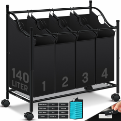 🌟 KESSER® Wäschekorb Wäschesammler | 4 Fächer x 35 Liter | Schwarz 🌟 Angebot bei HelloDeals