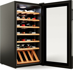 🍷 CUBES Weinkühlschrank 28 Flaschen (90L) mit Glastür & Buchenholzregalen 🌟 Angebot bei HelloDeals