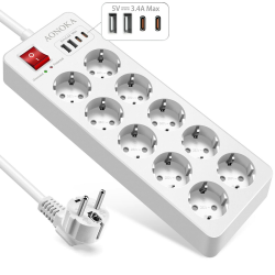 10-Fach Mehrfachsteckdose Überspannungsschutz Bis 1700 Joule mit USB-C 🌟 Angebot bei HelloDeals