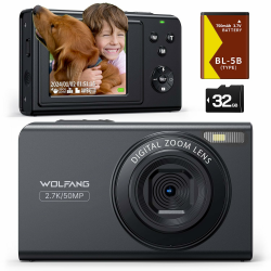 📸 WOLFANG Digitalkamera 2.7K Kinderkamera für Fotografie 50MP Kompaktkamera für Vlogging Angebot bei HelloDeals
