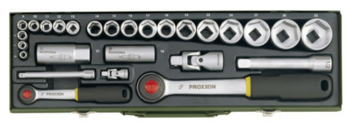 [Für kurze Zeit] Proxxon Industrial Steckschlüsselsatz metrisch 1/4" (6.3 mm), 1/2" (12.5 mm) 27teilig 23020