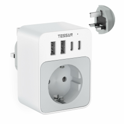 🔌🌍 TESSAN Reiseadapter UK, 20W Reiseadapter Typ G mit 2 USB C und 2 USB A Angebot bei HelloDeals