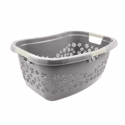 🌸 keeeper Ergonomischer Wäschekorb mit luftdurchlässigem Dekor, Anti-Rutsch-Softgriffe, 50 l, Lasse, Grau 🌿 Angebot bei HelloDeals