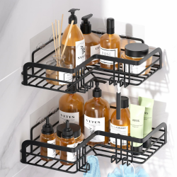 🚿🔖 LAJIAKE Duschablage Ohne Bohren - 2 Stück Duschregal, Edelstahl Shampoo Halterung für Dusche, Duschablage Ecke, Eckregal Dusche, Shower Shelf mit 8 Haken für Badezimmer und Küche, Schwarz Angebot bei HelloDeals