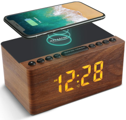 ANJANK Digitaler Radiowecker aus Holz mit Kabelloser Ladestation Angebot bei HelloDeals