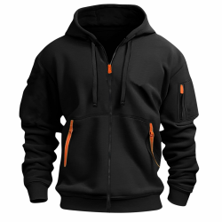 KONG JIMFAN Herren Reißverschluss Hoodie Jacke,Sweatshirt Bequem Pullover Strickjacken mit Taschen Oversize Modische Hoodies Casual Pulli Sport Outdoor Sweater Militärisches Taktisches Oberteile #B Black L 🧥🔥 Angebot bei HelloDeals