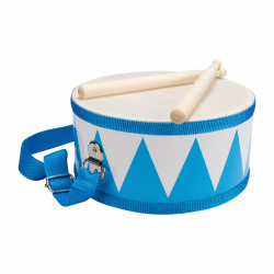 🥁 Trommel für Kinder blau-weiss 🎶 Musikinstrument aus Holz mit Trageriemen und Sticks D: 20 cm- 3845 Angebot bei HelloDeals