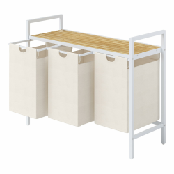STEELSØN Rigil Wäschekorb 3 Fächer, Wäschesammler mit Bambus-Ablage, 120 l Stauraumvolumen Angebot bei HelloDeals