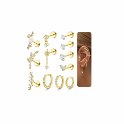 Adramata 12Pcs Helix Piercings Chirurgenstahl Ohrringe Piercing Set 💎🌸 Angebot bei HelloDeals