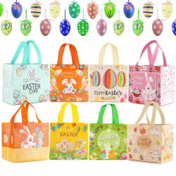 🐰🎁 Zikenis Ostereiersuche-Taschen mit Griffen, 8 Stück Vlies-Ostern Geschenktasche für Kinder 🎉🛍️ Angebot bei HelloDeals