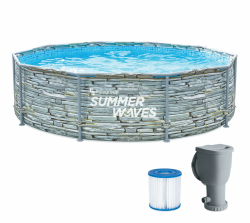 🏊‍♂️ Sommer Waves Frame Pool Komplettset 🌞 Rund 305x76 cm Steinoptik Grau Angebot bei HelloDeals