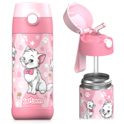 🌟🐱 Jarlson® Trinkflasche Kinder Edelstahl Charli mit Strohhalm - Thermosflasche 350ml 🐱🌟 Angebot bei HelloDeals