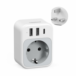 🔌 TESSAN Adapter England Deutschland Stecker, UK Adapter mit 1 USB C und 2 USB A Angebot bei HelloDeals