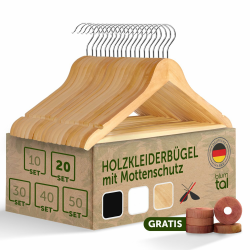 Blumtal Kleiderbügel Holz 20er Set mit 360° drehbarem Metallhaken 🌟 Angebot bei HelloDeals