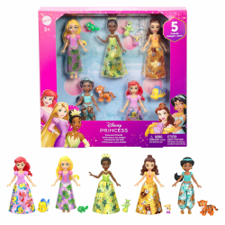 Mattel Disney Princess und Freunde Set - 5 bewegliche Puppen mit abnehmbaren Röcken und 5 Freundefiguren 😍👸👑 Angebot bei HelloDeals