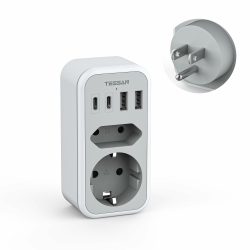 🔌🌍 TESSAN Adapter USA Deutschland Stecker, 6 in 1 Reiseadapter Thailand mit 2 USB C und 2 USB A Angebot bei HelloDeals