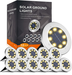 FLOWood Solar Bodenleuchte Solarleuchte für Garten 8 LEDS Solar Außenleuchte Wasserdicht Solar Gartenleuchte Edelstahl Kunststoff Solarlampe für außen Warmweiß 12 Stk [Energieklasse A] 🌞🌿 Angebot bei HelloDeals