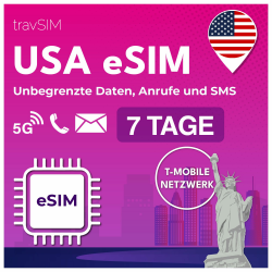 TravSIM USA eSIM | T-Mobile Netz | Unbegrenzte Daten, Anrufe & Texte in den USA 📱🇺🇸 Angebot bei HelloDeals
