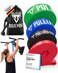 PULLUP & DIP Fitnessbänder Widerstandsbänder mit Tasche, Türanker und Übungsguide - Set mit 17% Rabatt! Angebot bei HelloDeals