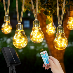 Realky Solar Lichterkette Aussen Mit 20 Glühbirnen 12.5M Lichterkette Außen Solar Wetterfest mit 8 Modi Memory-Funktion Timer für Vintage Deko Gärten Terassen Hochzeiten Partys Weihnachten Angebot bei HelloDeals