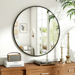 Koonmi 80cm Runder Spiegel Schwarz mit Aluminiumlegierung Rahmen 🌟 - Angebot Angebot bei HelloDeals