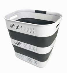 🧺🌟 SAMMART 40L Zusammenklappbarer Wäschekorb - Weiß/Stahlgrau 🌟🧺 Angebot bei HelloDeals