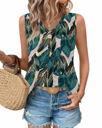 WNEEDU Damen Tanks Tops Sommer V-Ausschnitt ärmellos locker Cami Oberteil mit Eyelet-Stickerei und Seiten-Splits Oberteile Shirts Top 🌞🛍️ Angebot bei HelloDeals