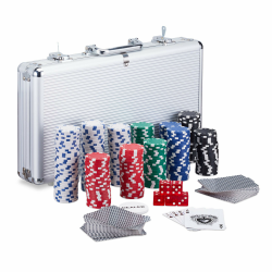 🎰🃏 Relaxdays Pokerkoffer: 300 Laser Pokerchips, 2 Kartendecks, 5 Würfel, Dealer Button Angebot bei HelloDeals
