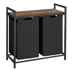 VASAGLE Wäschekorb 2 Fächer mit Ablage 🧺🌿 Vintagebraun-Schwarz BLH201B01 Angebot bei HelloDeals