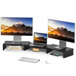 Rfiver Monitorständer Bildschirmerhöhung - Holz Dual Unterbau Schwarz 🖥️🌟 Angebot bei HelloDeals