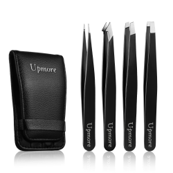 🌟 Upmore 4x Pinzette Set Edelstahl - Schwarz Augenbrauenpinzette Set 🌟 Angebot bei HelloDeals