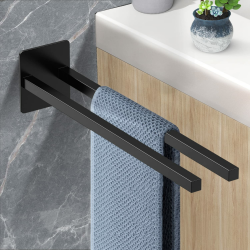 🛁🌟 Handtuchhalter Ohne Bohren Zweiarmig, Edelstahl Handtuchstange Selbstklebender, Doppelt Hantuchhalterung 39cm für Badzimmer, Schwarz 🌟🛁 Angebot bei HelloDeals