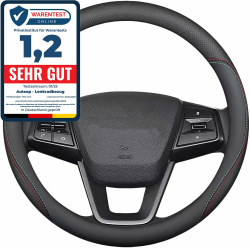 Autsop Lenkradbezug Auto Schwarz Nappa Leder - Rote und Blaue Linien | Universalgröße 14.5-15 Zoll 🚗 Angebot bei HelloDeals
