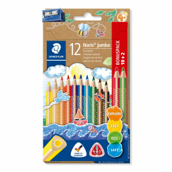 🌟🖍️ STAEDTLER Buntstift Noris jumbo Bonuspack mit 12 brillanten Farben und einem Spitzer Angebot bei HelloDeals