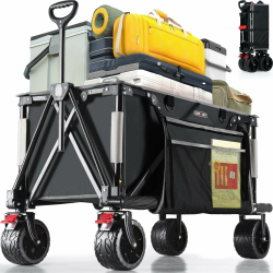 Overmont Faltbarer All-Terrain-Bollerwagen 🌲🏞️ - 8,1CM Breite Räder - 150I großes Fassungsvermögen Angebot bei HelloDeals