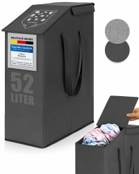 🌟 TOP-Angebot! Schlanker Wäschekorb mit Deckel - 52 L - Grau Angebot bei HelloDeals