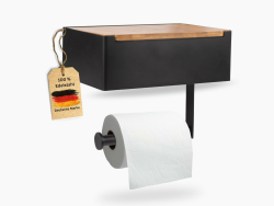Toilettenpapierhalter mit Feuchttücherbox - Edelstahl & Bambus - [Schwarz] Angebot bei HelloDeals