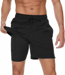 Herren Badeshorts 2-in-1 🩳 Schnelltrocknend | Badehose mit Reißverschlusstaschen 🏖️ Angebot bei HelloDeals